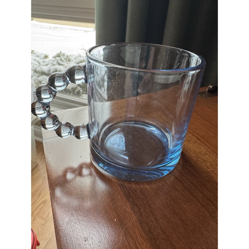Blue Glass Mug Modern Retro Bubble Beaded Handle Coffee Cup‎ 8oz 3.25"